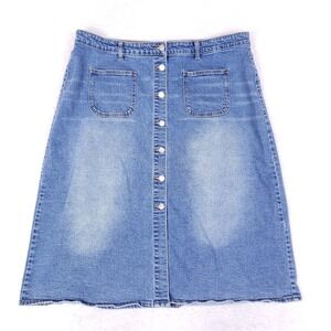 Wonderly High Rise Button Front Denim Skirt 18W Blue